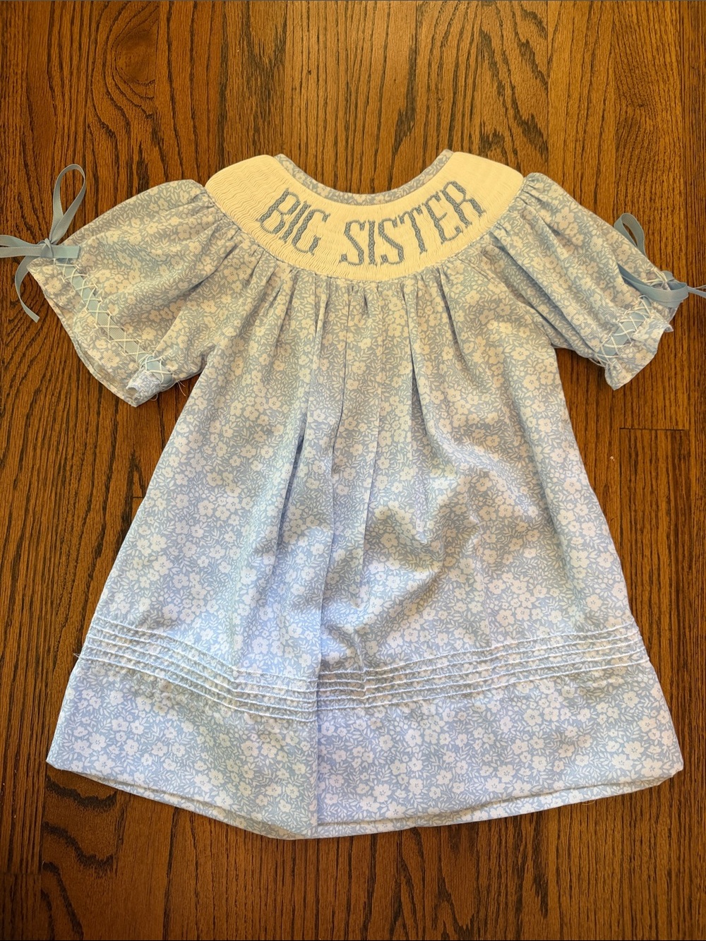 Big Sister Light Blue Floral Smocked Dress - Kids Shirt & Top